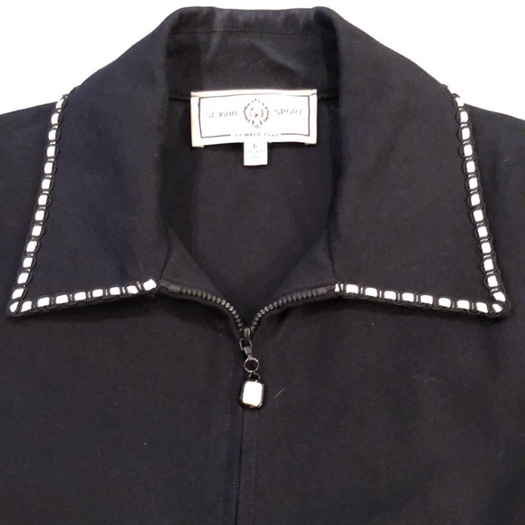 St. John Sport black zip jacket with white trim - Picture 3 of 8